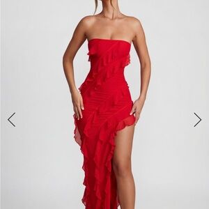 Oh Polly Nevali Red Ruffle Bandeau Maxi Dress!